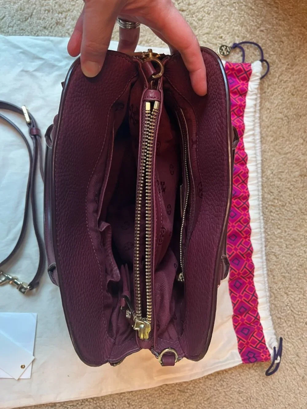 Tory Burch Robinson Open Dome Satchel in Berry